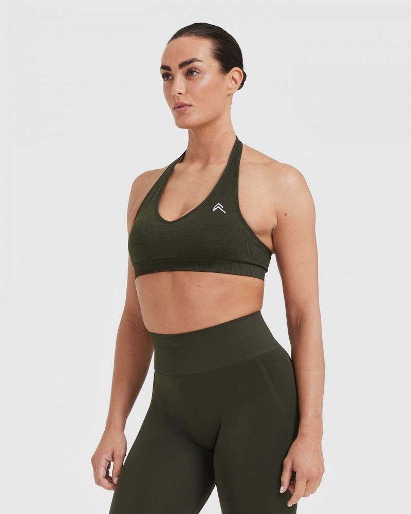 Oner Active Klassieke Seamless 2.0 Halter Neck Bralette Sports Bras Khaki | ERP-384592