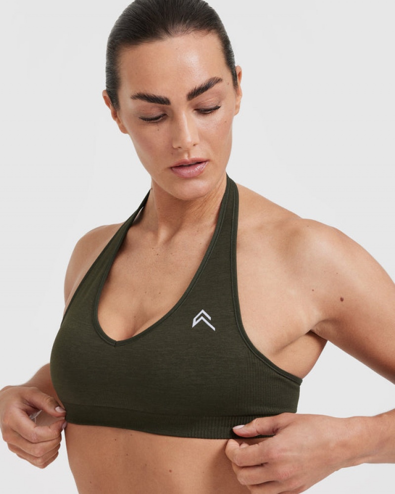 Oner Active Klassieke Seamless 2.0 Halter Neck Bralette Sports Bras Khaki | ERP-384592