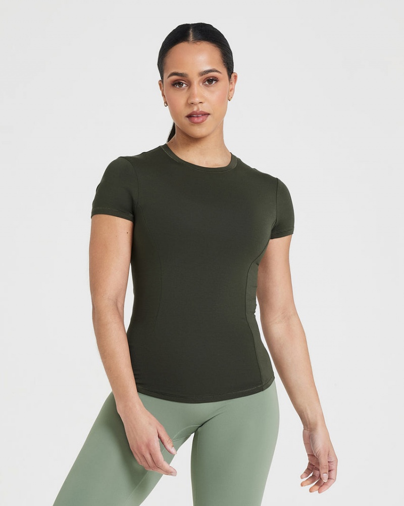 Oner Active Mellow Soft Kort Sleeve T-shirts Khaki | QJW-897463