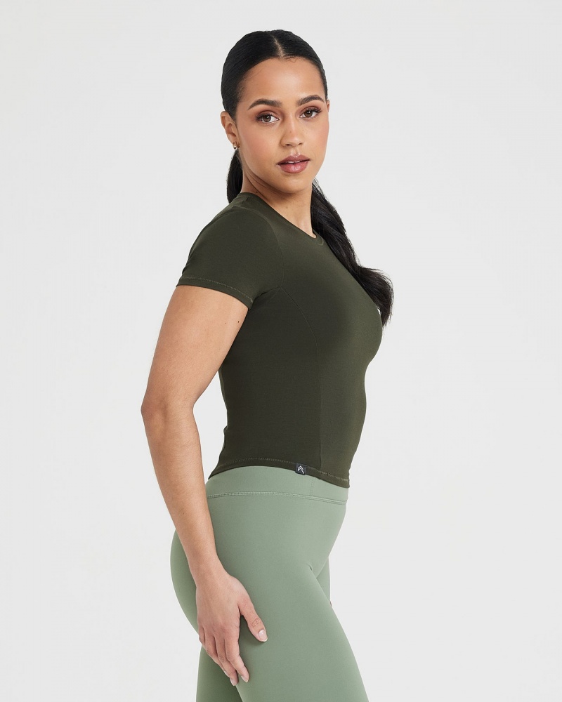 Oner Active Mellow Soft Mid Kort Sleeve T-shirts Khaki | MLZ-762019