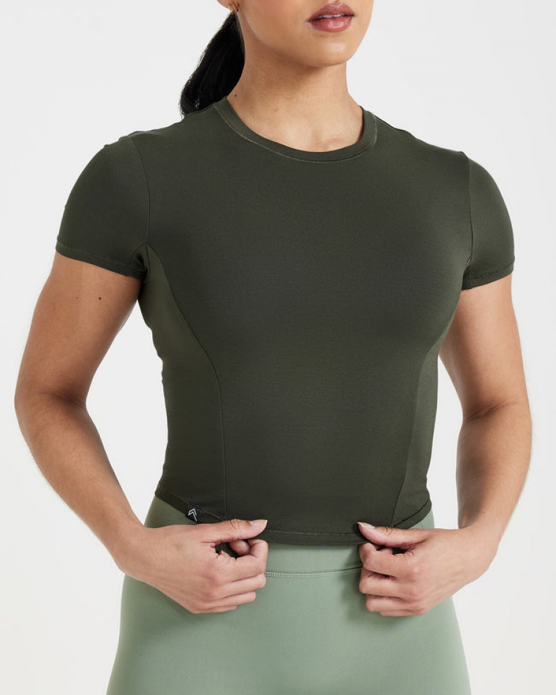 Oner Active Mellow Soft Mid Kort Sleeve T-shirts Khaki | MLZ-762019