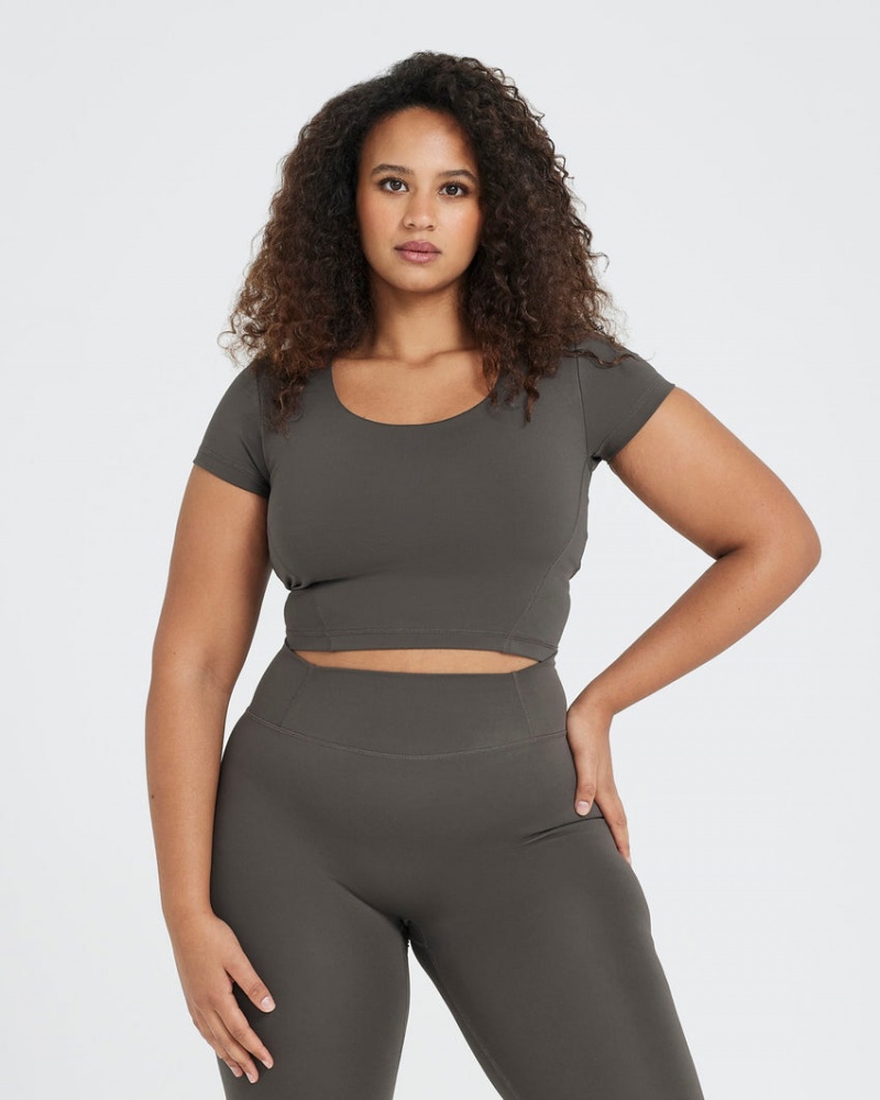 Oner Active Timeless Crop Kort Sleeve Tee T-shirts Diepgrijs Bruin | JMU-172908