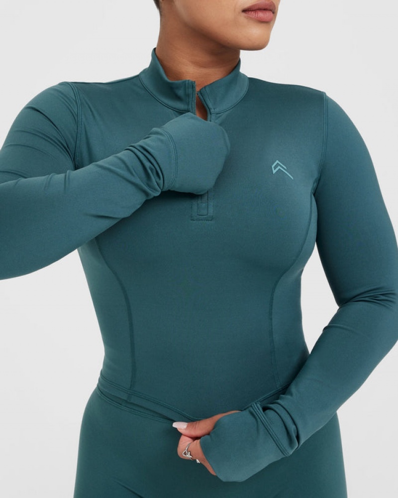 Oner Active Timeless Half Zip Mid Long Sleeve T-shirts Blauw Turquoise | RXW-542307