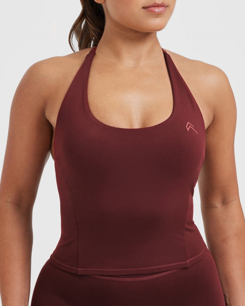 Oner Active Timeless Halter Neck Mid T-shirts Bordeaux | IPL-540928